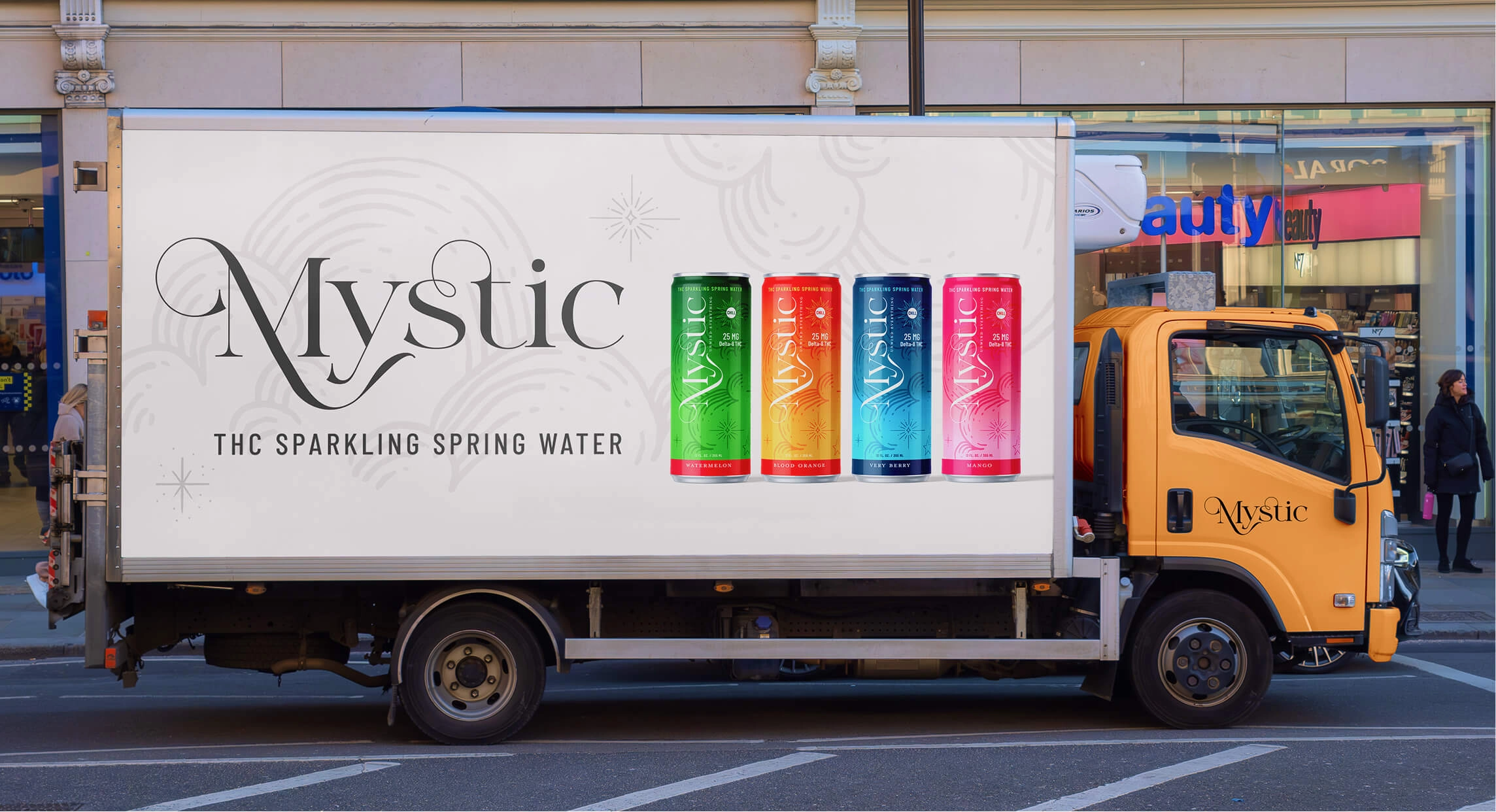 Mystic delivery truck featuring new branding
